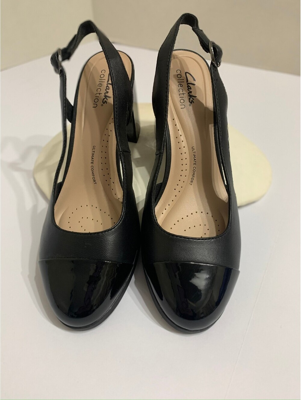 NWOT Clarks Collection Bayla Joy Black Cap Toe Slingback Pumps Size 8 M